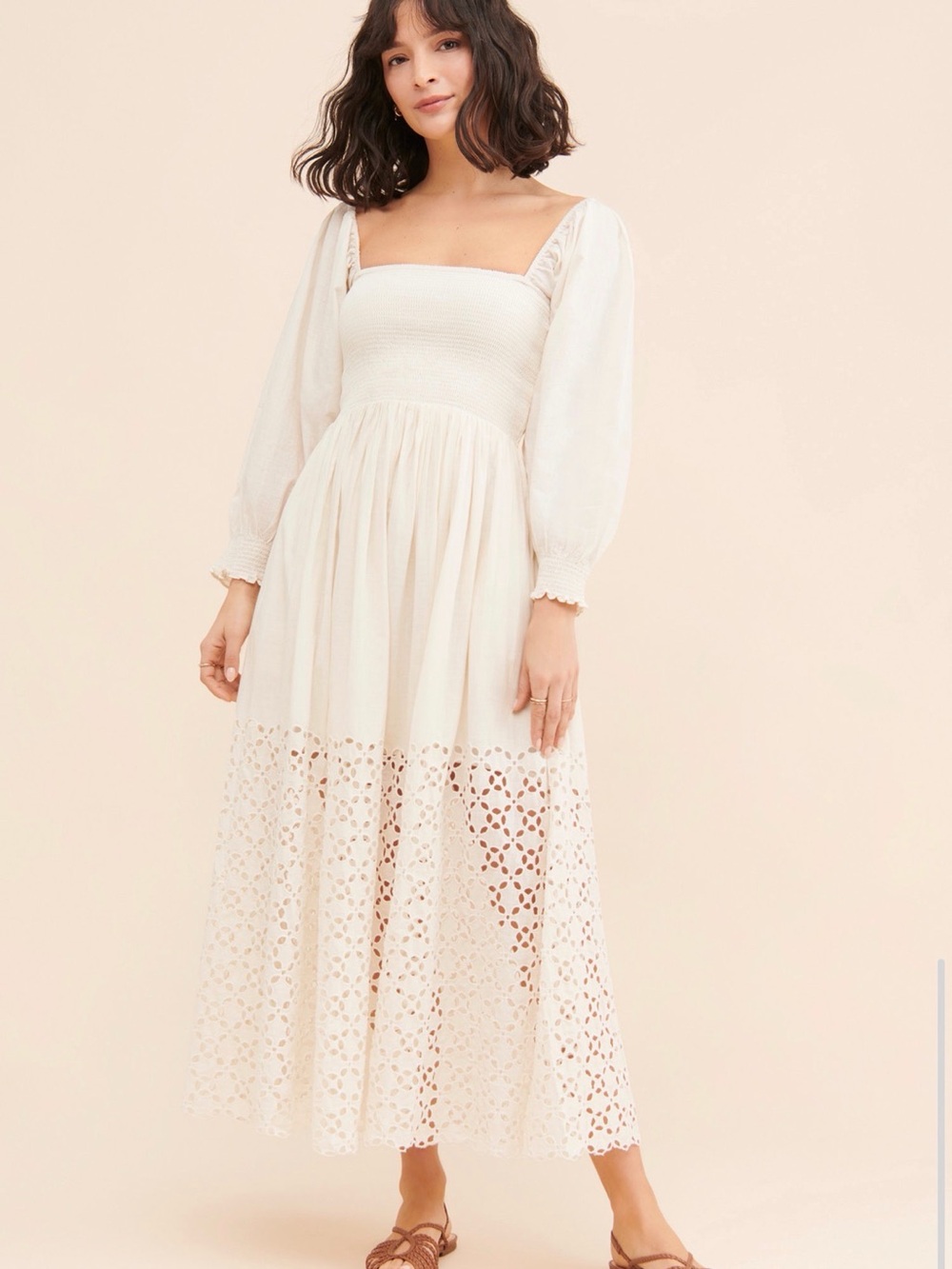 NWT Free People Perfect Storm Eyelet Smocked Midi Dress - Picture 3 of 8
